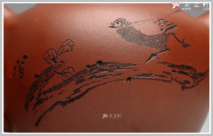 紫砂壶图片：鲍志强爱徒厉上清刻绘 浑圆六方 - 美壶网