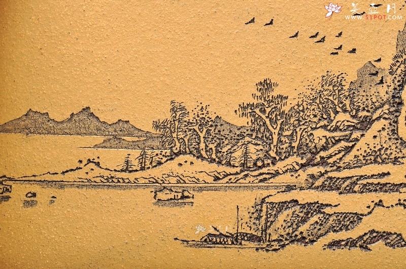 紫砂壶图片：清雅 古色山水 通景 精品四方水洗 - 美壶网