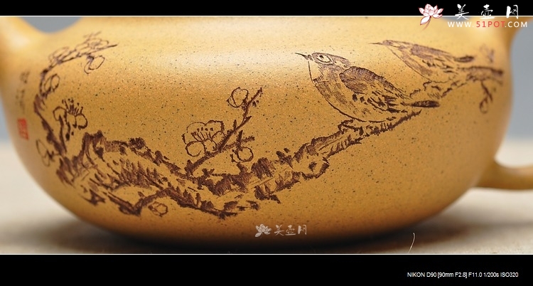 紫砂壶图片：淡雅得趣 文气小鸟 鼓韵 - 美壶网
