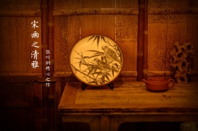 紫砂壶图片：宋画之清雅 张听刚精心之作 花鸟挂盘 文房雅物 传统紫砂着色 - 美壶网