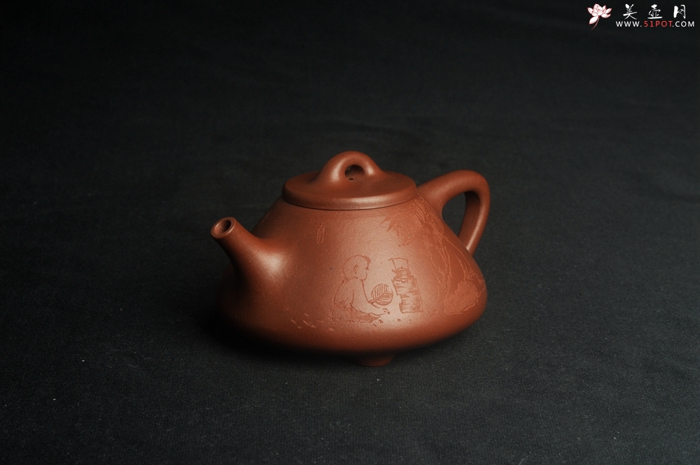 紫砂壶图片：特好底曹青 全手工品茗悟道小子冶石瓢 装饰特文气 期待与亲结缘 - 美壶网