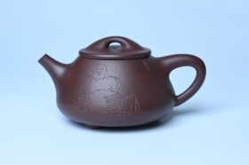 紫砂壶图片：油润底曹青 全手工景舟小石瓢 装饰人物 特文气 - 美壶网