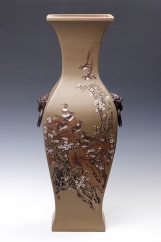 紫砂壶图片：鹤颈百寿长春瓶 - 美壶网