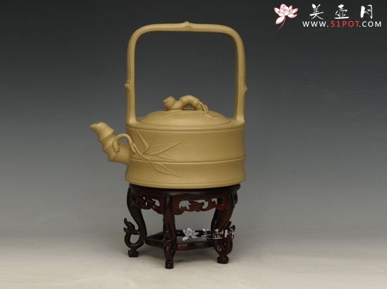 紫砂壶图片：竹节提梁  容量：500cc - 美壶网