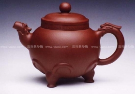 紫砂壶图片：三羊开泰宝鼎 - 美壶网